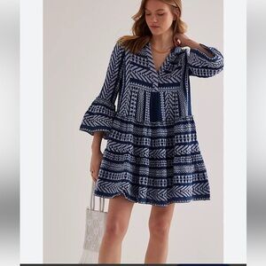 Anthropologie Devotion Twins Ella Tunic Embroidered Mini Dress Ruffle Boho M